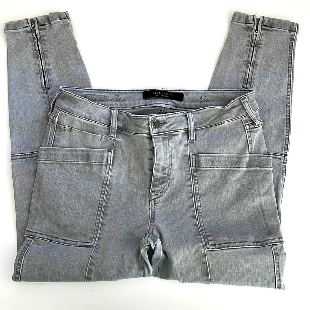 Liverpool Los Angeles “the Crop Cargo” Gray Skinny Back Ankle Zip Jeans